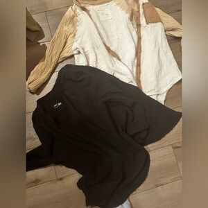 Aerie Cream and Black Women Tops cotton gauze cover ups